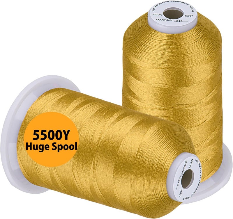 simthread Embroidery Thread 5500 Yards Gold 214, 2 Huge Spools 40wt Polyester for Brother, Babylock, Janome, Singer, Pfaff, Husqvarna, Bernina Machine - Image 1